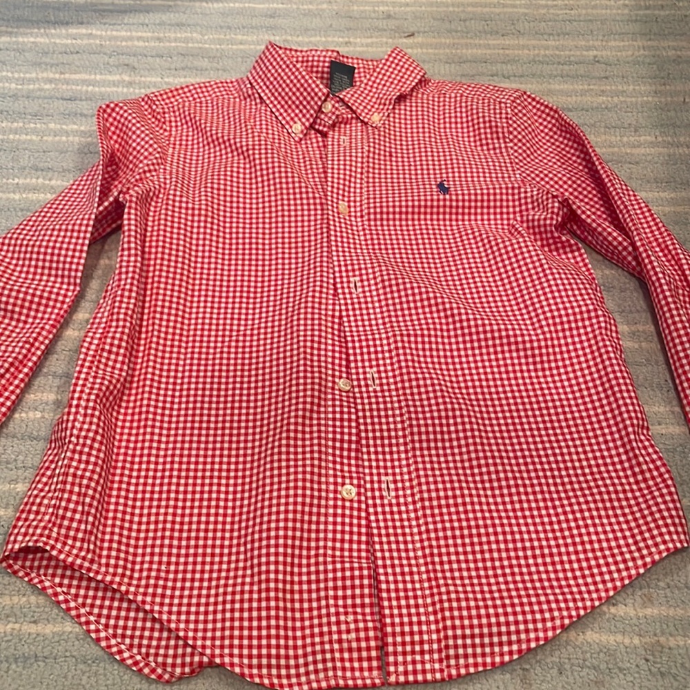Boys size 6 Red gingham Ralph Lauren button down.  Great condition!